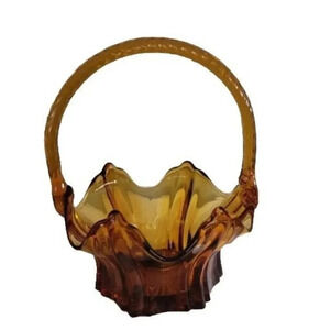 Vintage Fenton Glass Amber Vulcan Style Basket Twisted Handle